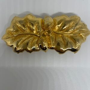 Vintage PAQUETTE Gold Tone Autumn Leaves Acorn Belt Buckle Interlocking 2 Pcs